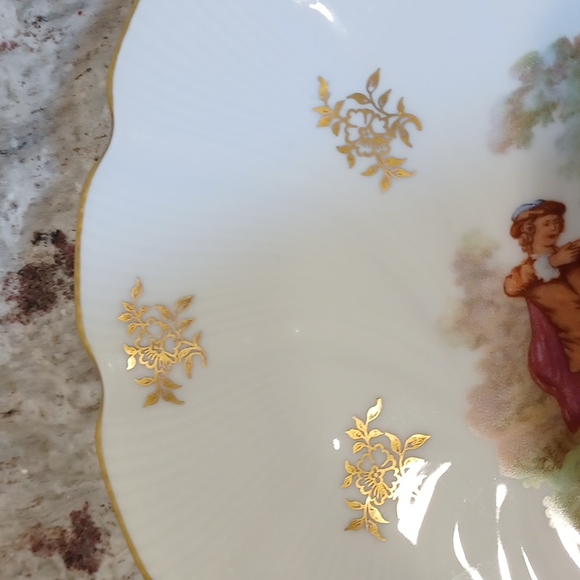 Limoges France antique mid century plate platter gold man woman courting - Picture 5 of 16